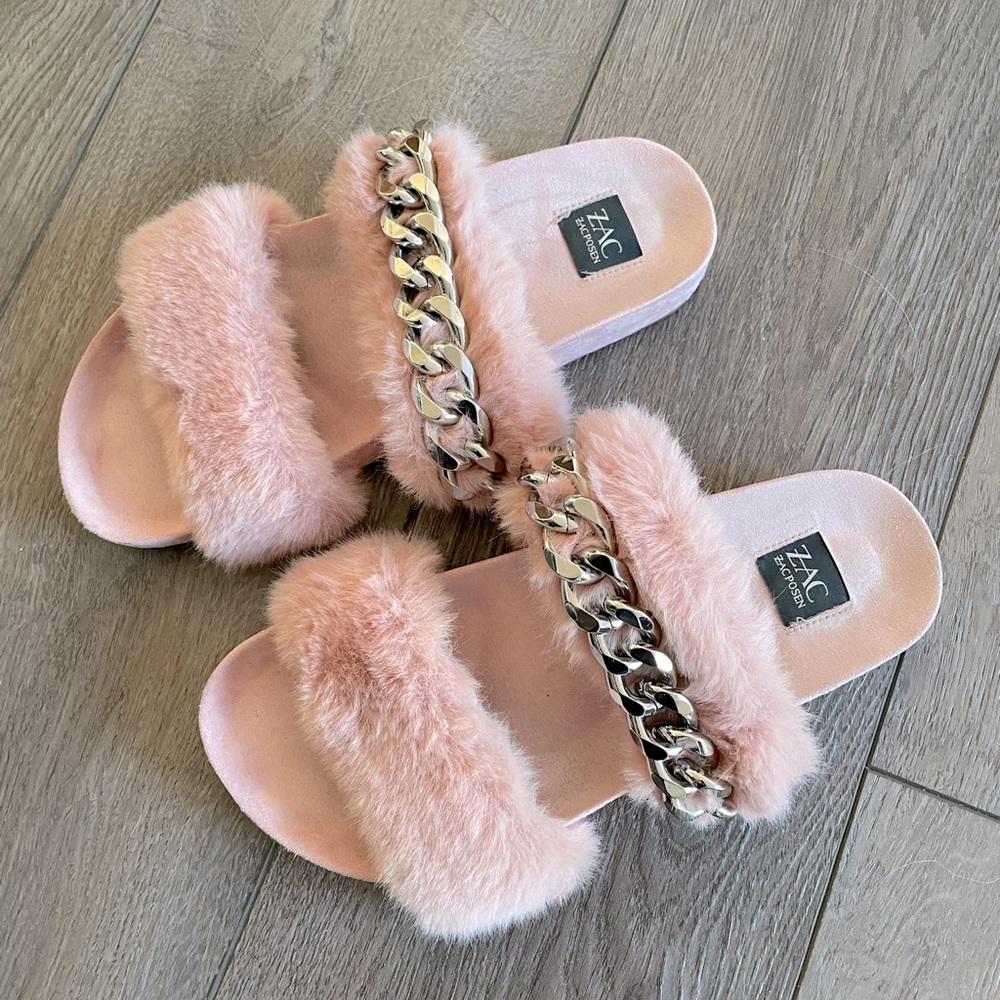 Zac Posen pink furry chain sandals